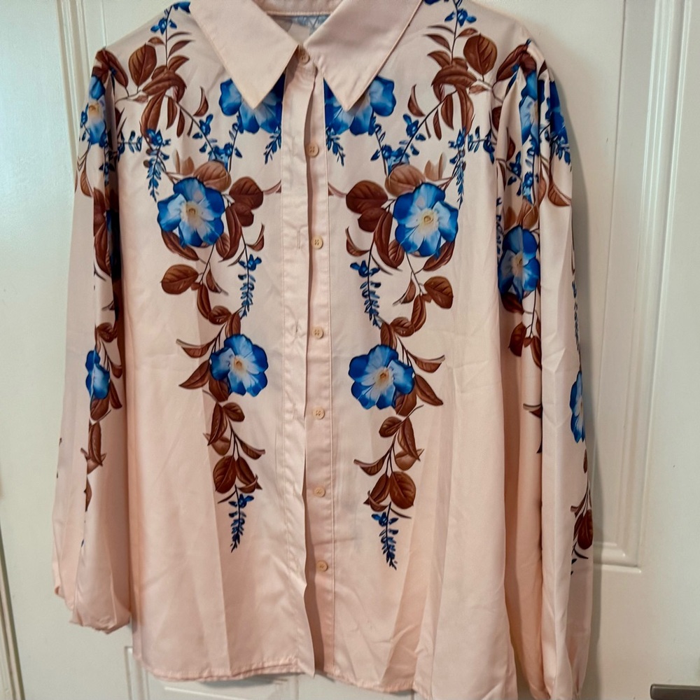 Floral Button Down Shirt - Cream and Blue